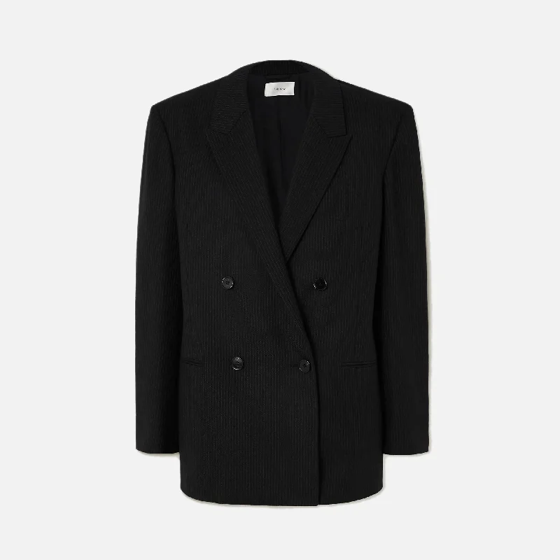 The Row Wilsonia Double-Breasted Pinstripe Wool Blazer - Black