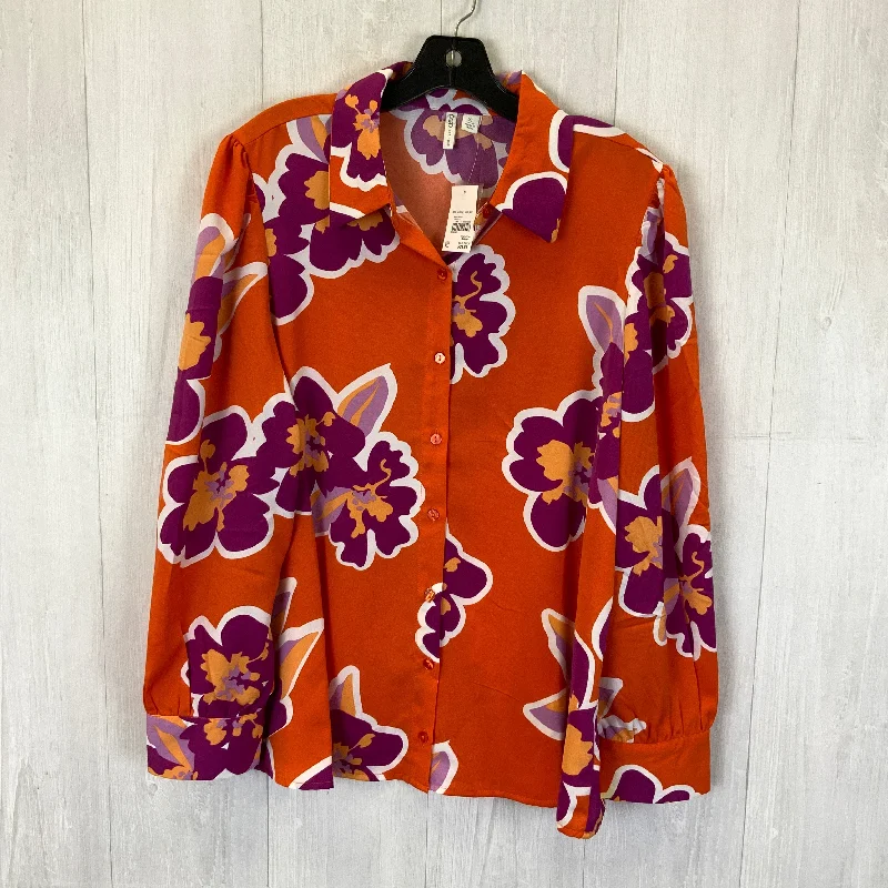 Dapper Suits Top Long Sleeve By Cato In Orange & Purple, Size: Xl