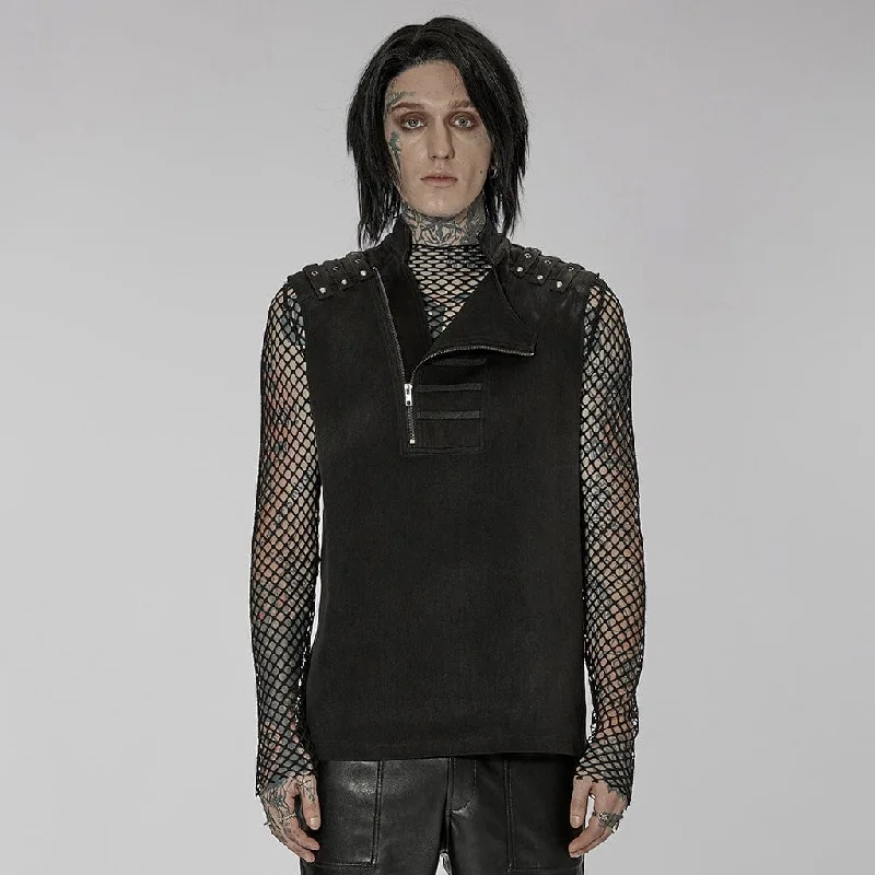 Men's Punk Stand Collar Asymmetric Zipper Vest