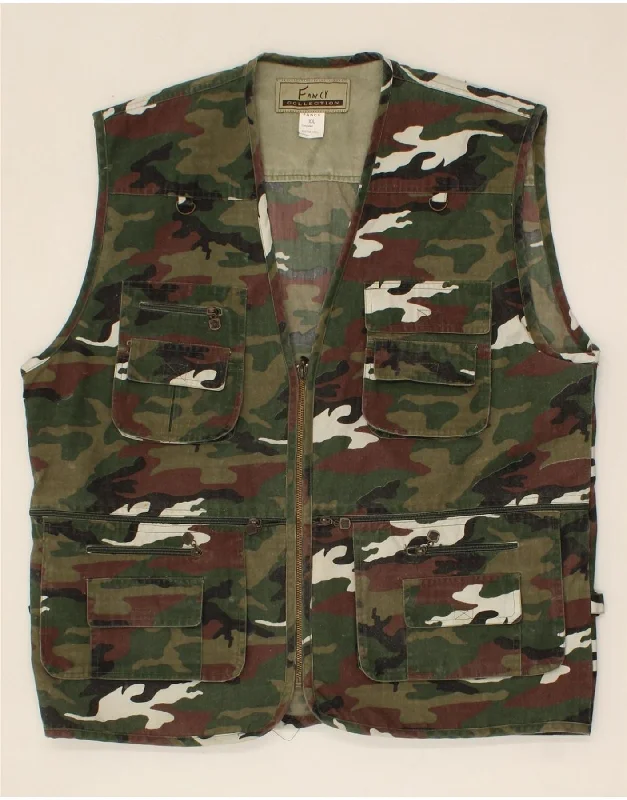 COLLECTION Mens Utility Gilet UK 44 2XL Khaki Camouflage Cotton