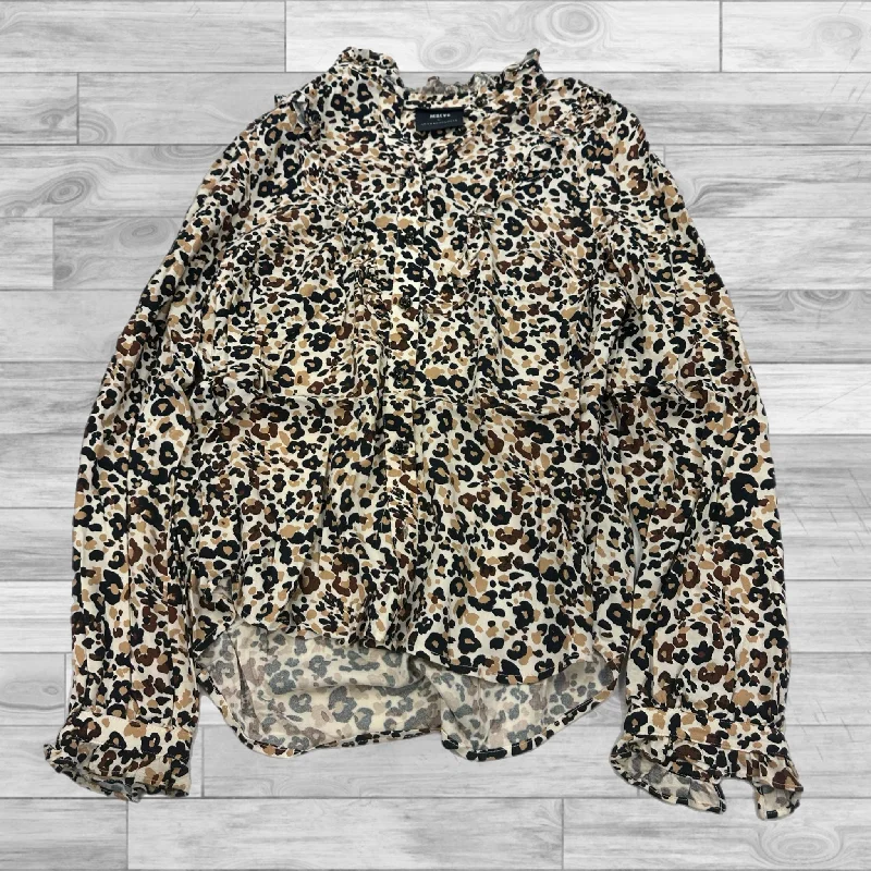 Chinos Style Top Long Sleeve By Maeve In Leopard Print, Size: 2