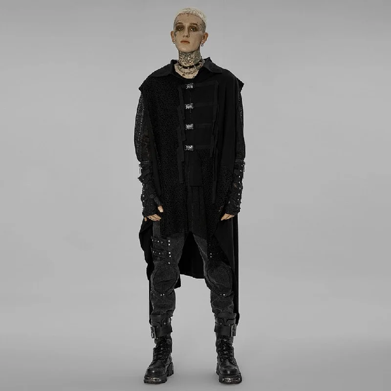 Men's Gothic Turn-down Collar Mesh Splice Irregular Vest