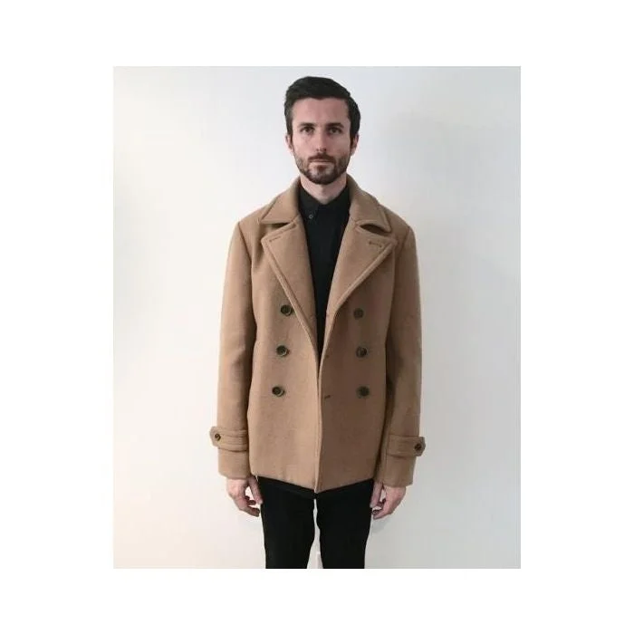 Mens Camel ~ Tan Wool Fabric Mens Peacoat