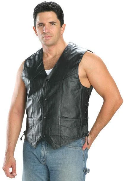 USA Leather Classic Style 201L Men's Leather  Side Lace Vest