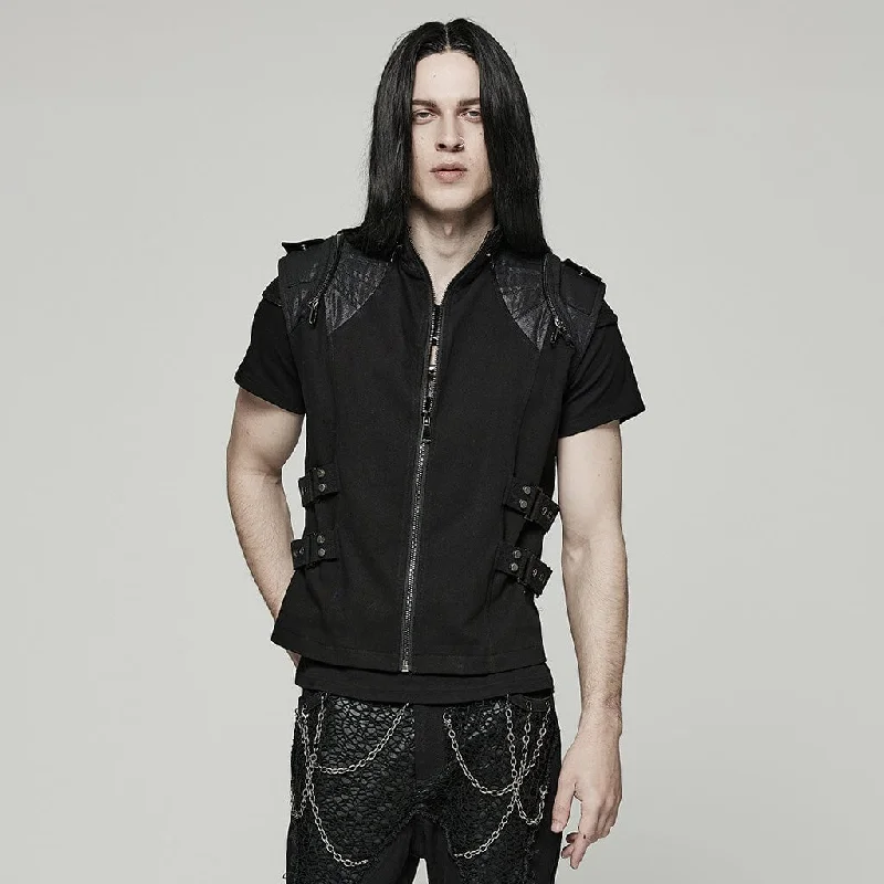 Men's Punk Stand Collar Strap Vest