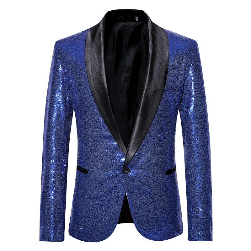 Men Slim High-quality Blazer Sequins Decoration Host's Stage Blazer Single Button