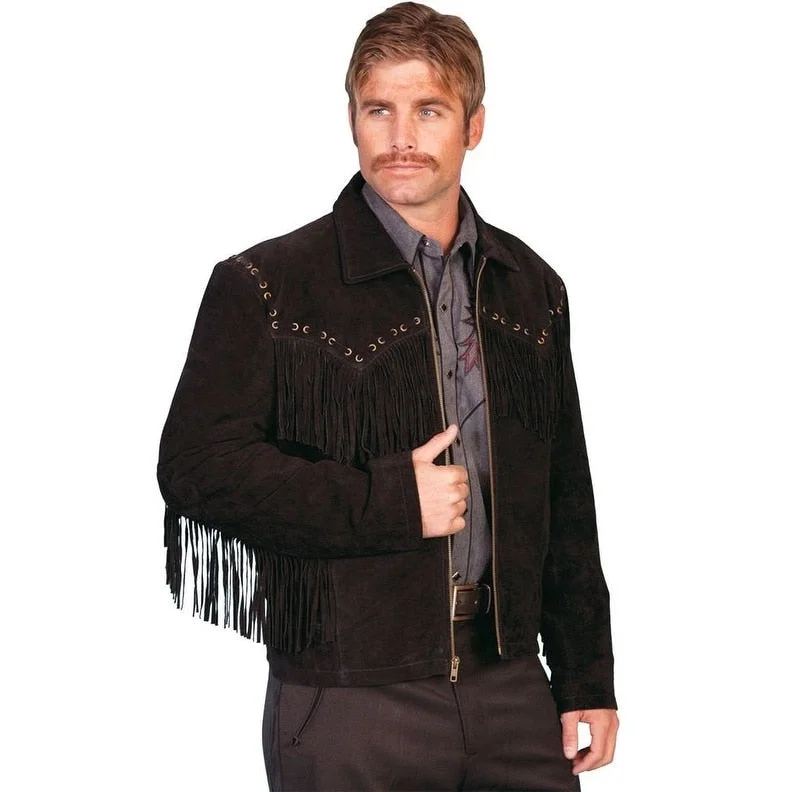 Scully Western Jacket Mens Boar Suede Leather Zip Fringe F0_221