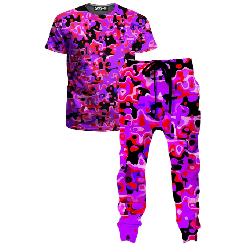 Track Pants Purple Red and Black Rave Camo Melt T-Shirt and Joggers Combo