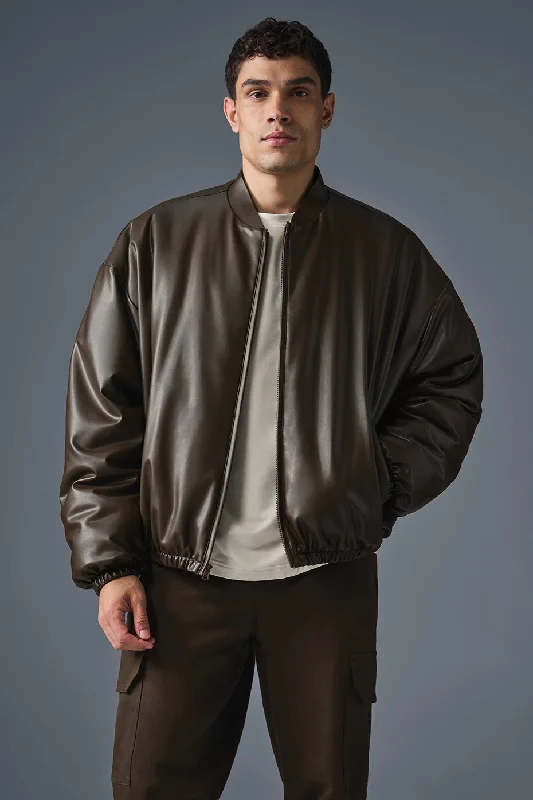 Faux Leather Premier Bomber - Espresso