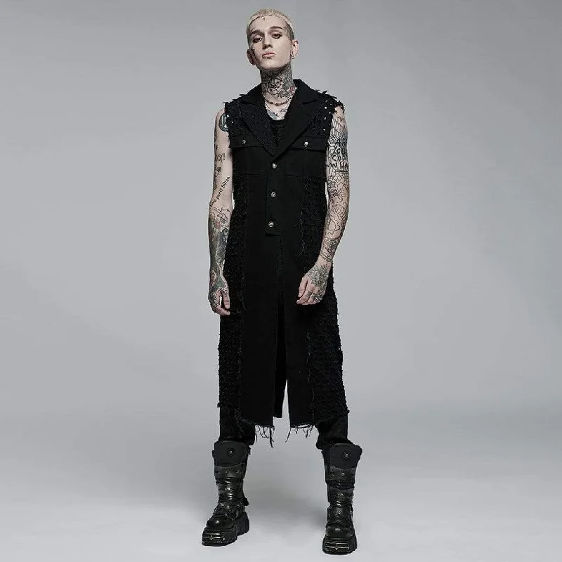 Men's Punk Unedged Ripped Long Waistcoat