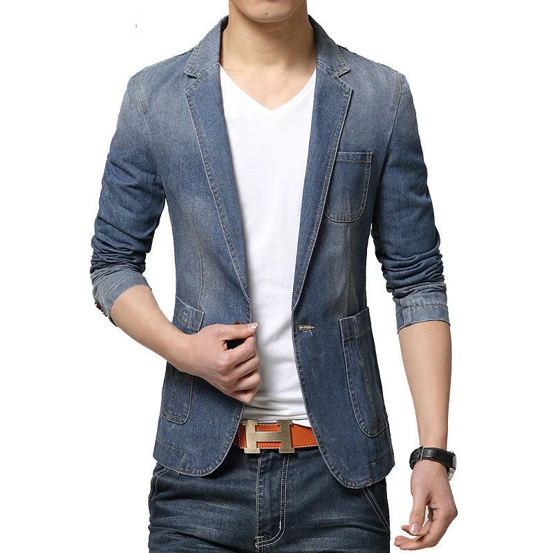 Spring Fashion Men Blazer Men Trend Jeans Suits Casual Suit Jean Jacket Men Slim Fit Denim Jacket Suit Men