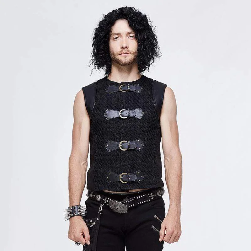 Men's Vintage Faux Leather Buckles Waistcoat