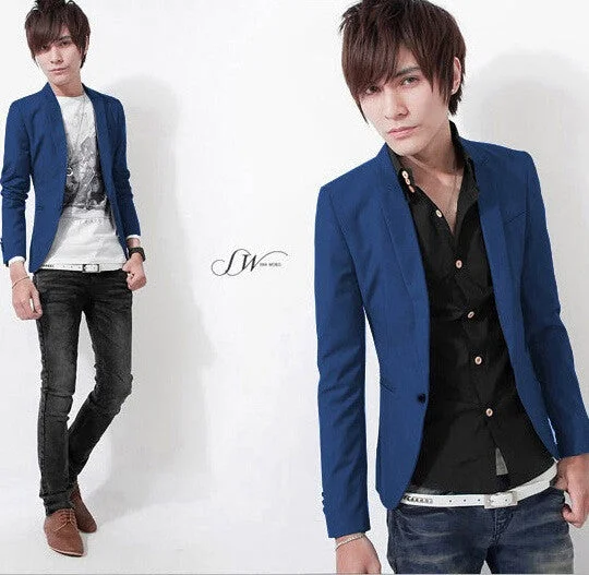 Arrival Single Button Leisure Blazers Men Male Fashion Slim Fit Casual Suit Red Navy Blue Blazer Dress Clothing M-3XL