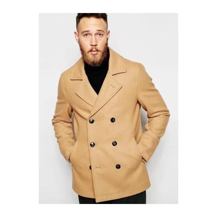 Mens Camel  Wool Fabric Peacoat Available in Big and Tall Sizes