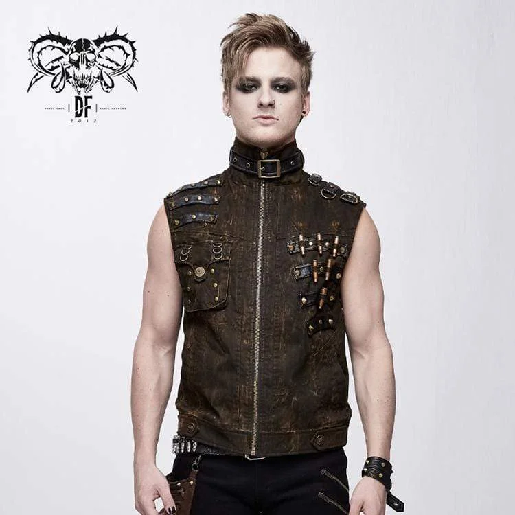 Men's Goth Stand Collar Rivets Waistcoat