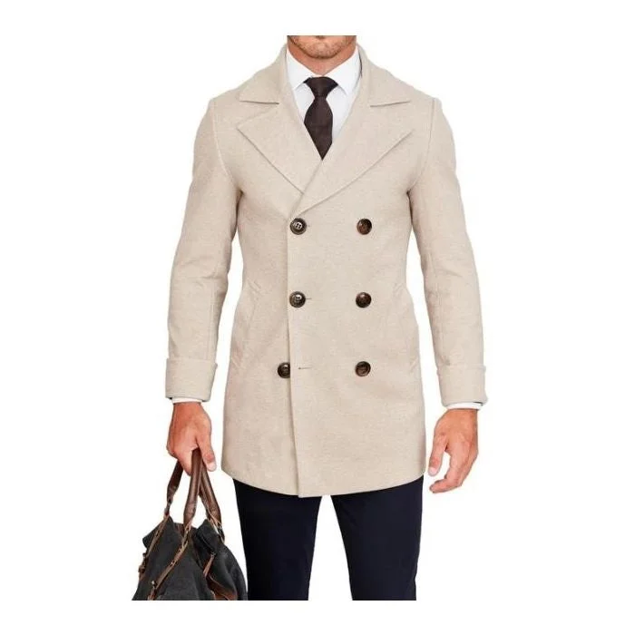 Tan Wool Fabric Mens  Peacoat in Big and Tall Sizes