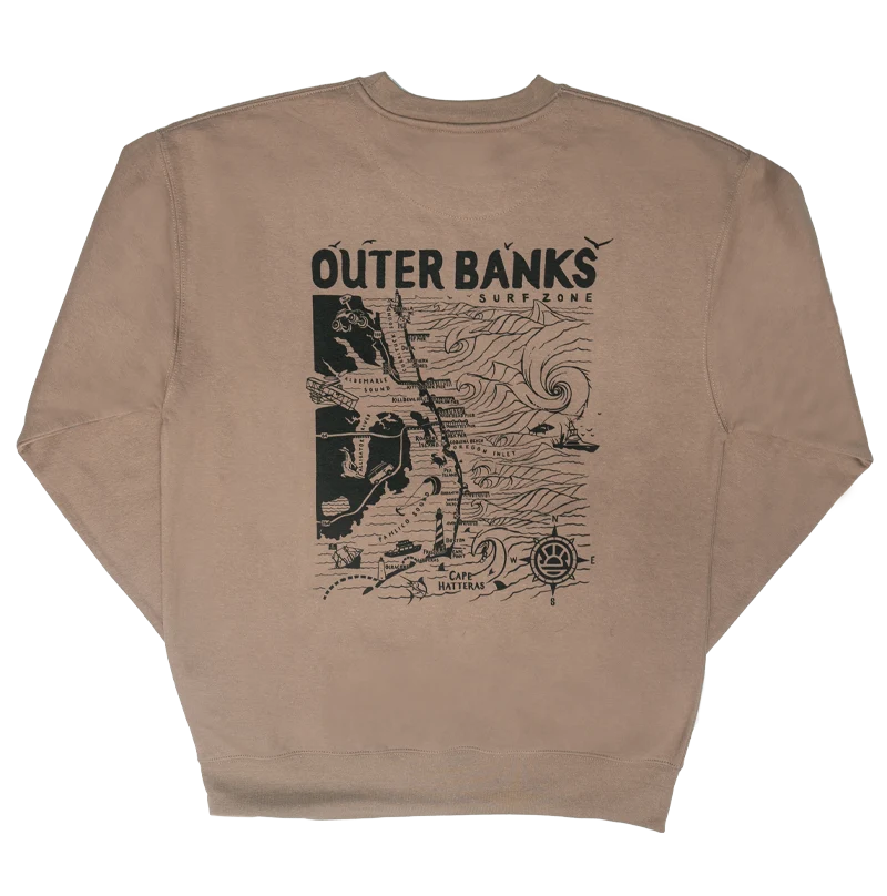 REAL Outer Banks Map Sweatshirt-Latte