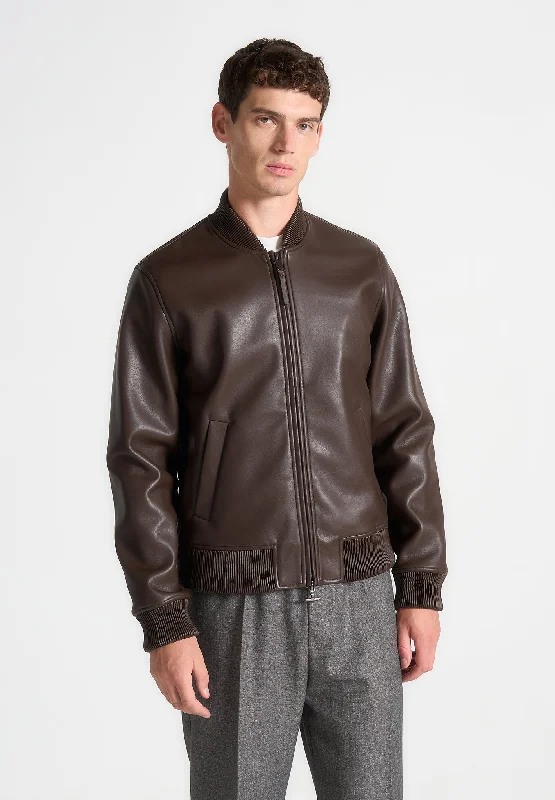 Boho Menswear Leather Bomber Jacket - Brown