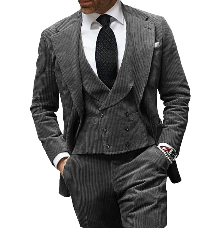 Designer Belts Corduroy Men's 3 Pieces Regular Fit Blazer (Blazer+vest+Pants)