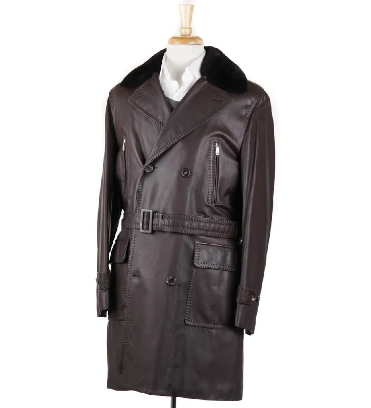 Brioni Leather Coat with Quilted Cashmere Lining