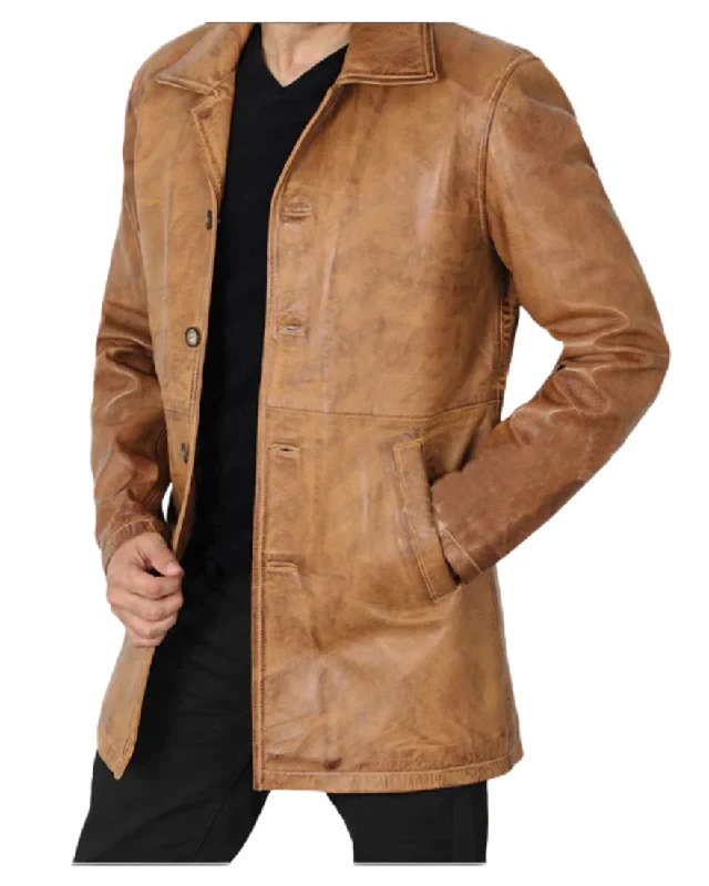 Camel Brown Trench Coat | Real Sheepskin Leather