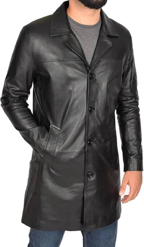 Long Black Leather Trench Coat Mens