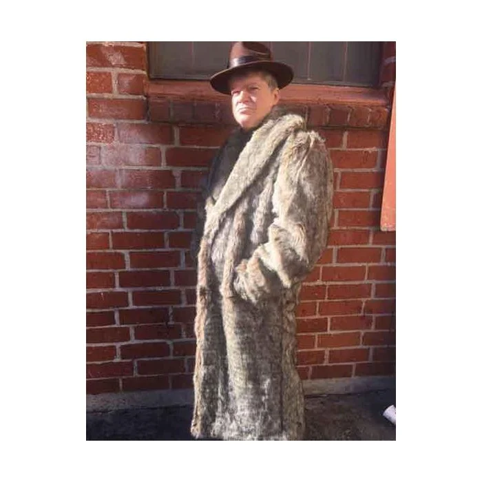 Men's Dress Coat Long Length Faux Fur Coat Full Length Overcoat