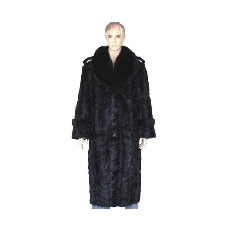 Mens Full Length Fur Coat With Black Fox Collar