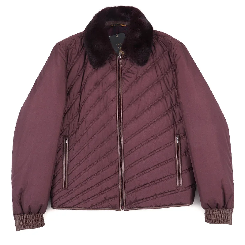 Zilli Quilted Silk Down Jacket with Mink Collar