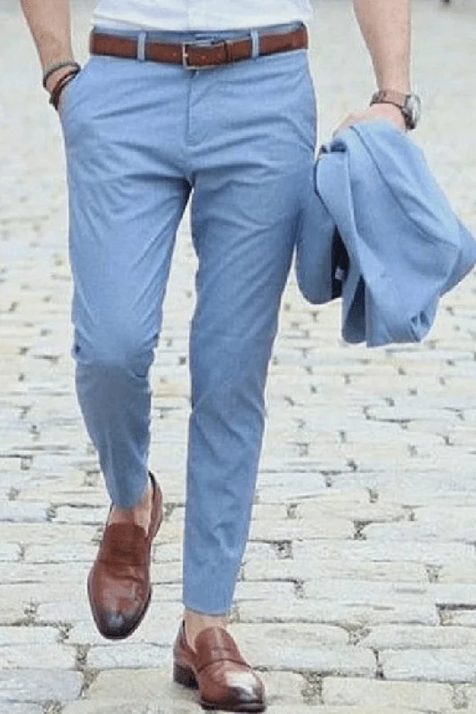 Men Sky Blue Formal Trouser