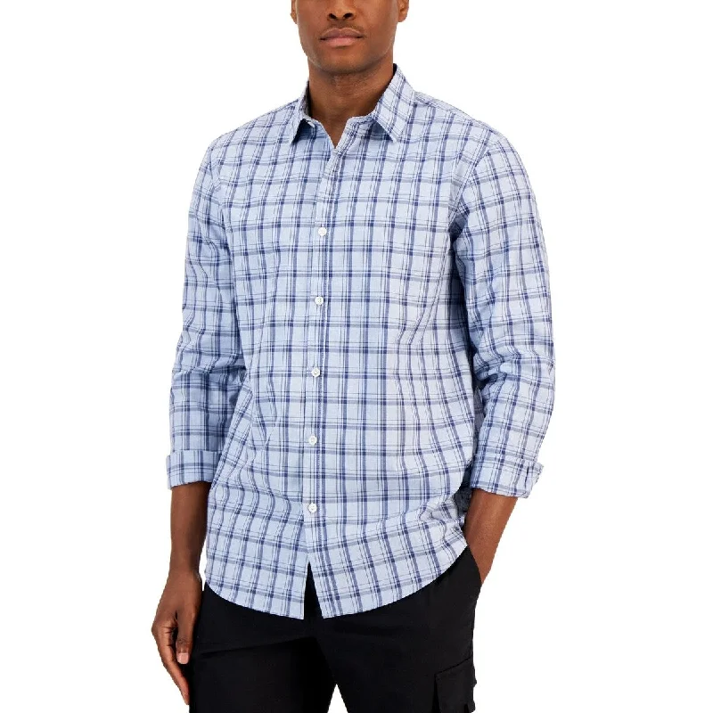 Alfani Men's Caro Classic Fit Long Sleeve Plaid Print Shirt Blue Size X-Large