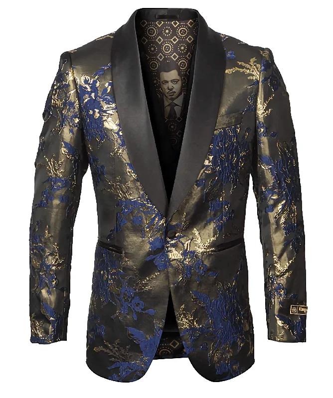 Blue Floral Pattern Sports Coat Slim Fit