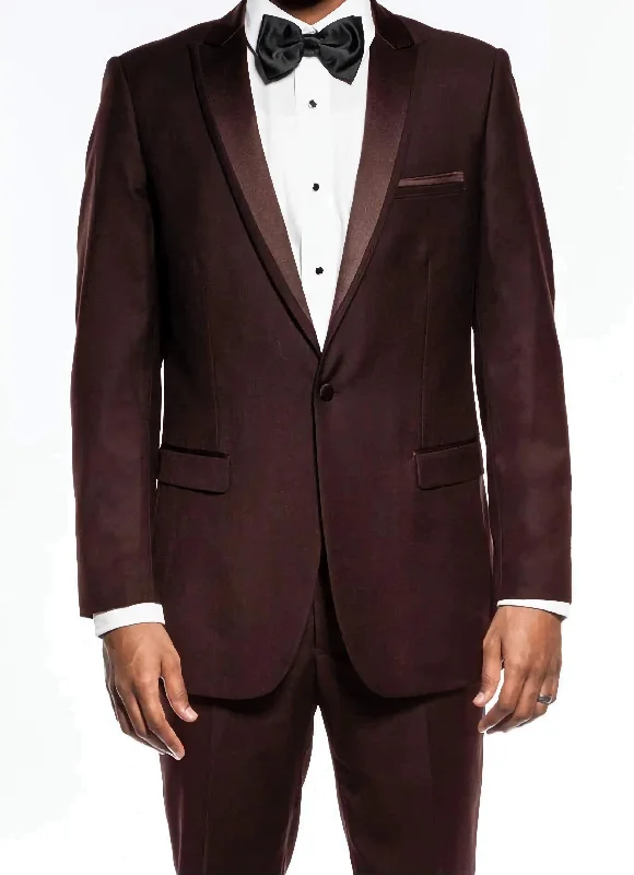 Brown Slim Fit 2 Piece Tuxedo With Satin Peak Lapel