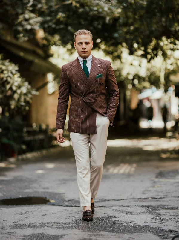 Brown Striped Double Breasted Suit 2-Piece