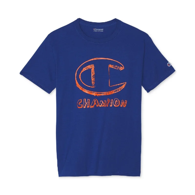 Champion Men's Classic Standard Fit Logo Graphic T-Shirt Blue Size Small