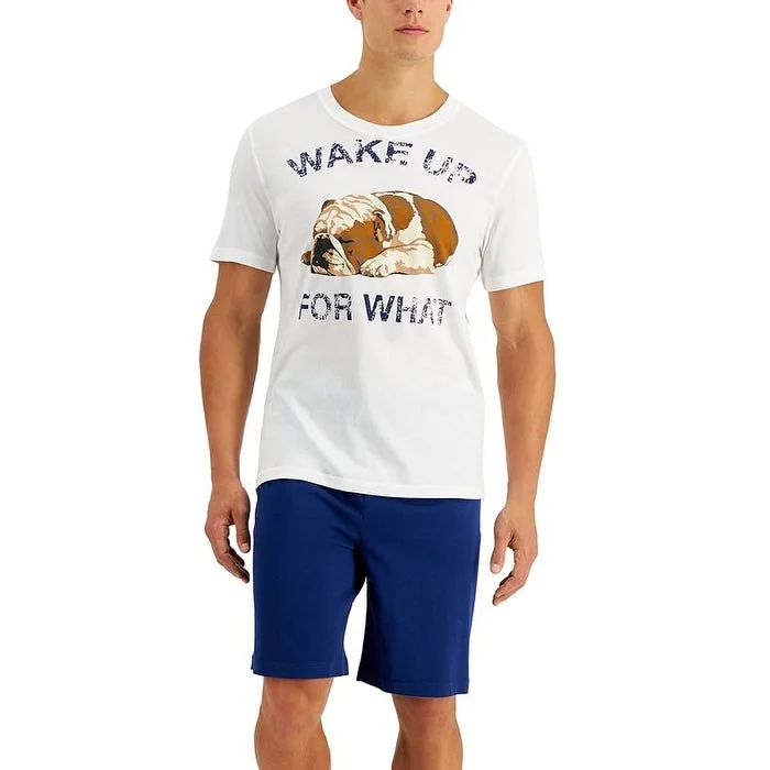 Club Room Men's 2 Pc Napping Bulldog Graphic Pajama T-Shirt & Shorts Set White Size Xx-Large