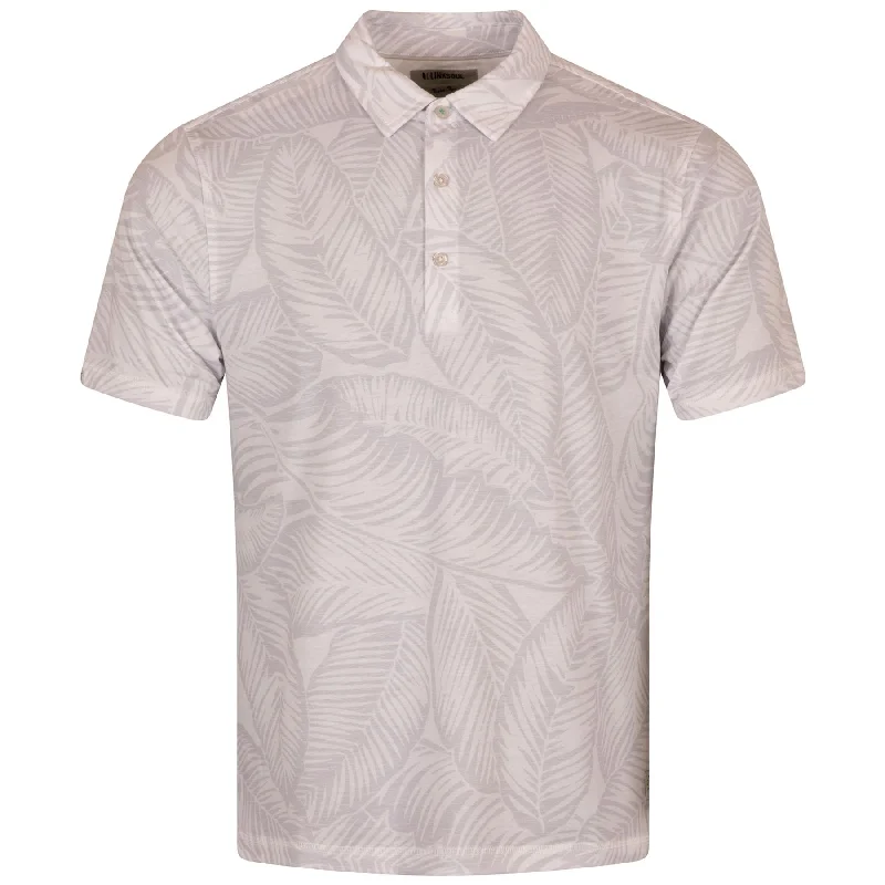 Delray Large Palm Leaf Print Polo White Heather - SS24