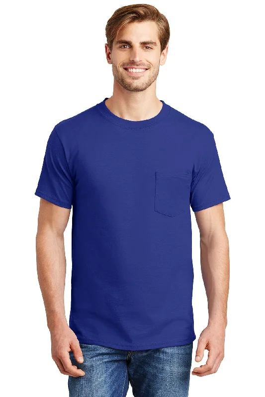 Hanes Beefy Cotton T Shirt With Pocket 5190 Deep Royal