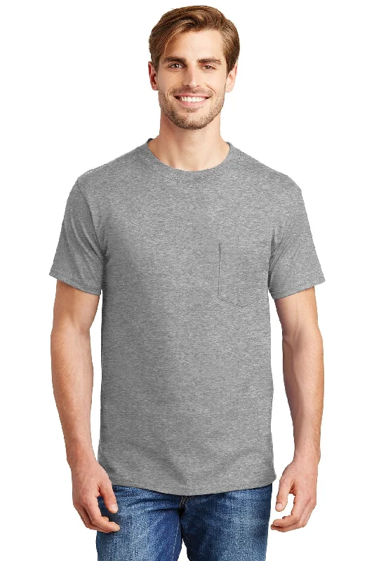 Hanes Beefy Cotton T Shirt With Pocket 5190 Light Steel