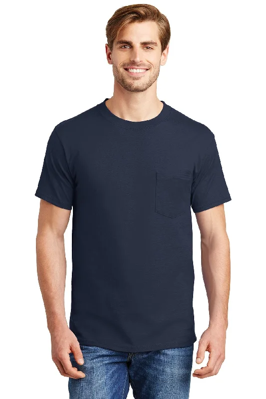 Hanes Beefy Cotton T Shirt With Pocket 5190 Navy