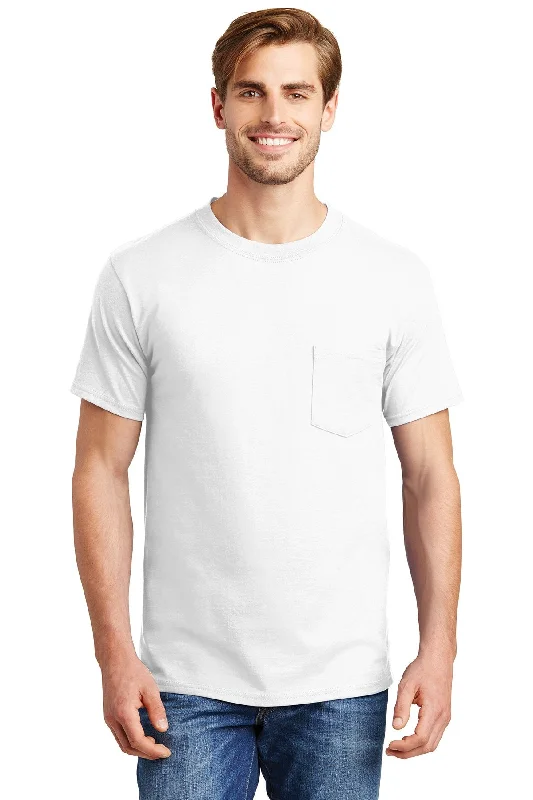 Hanes Beefy Cotton T Shirt With Pocket 5190 White