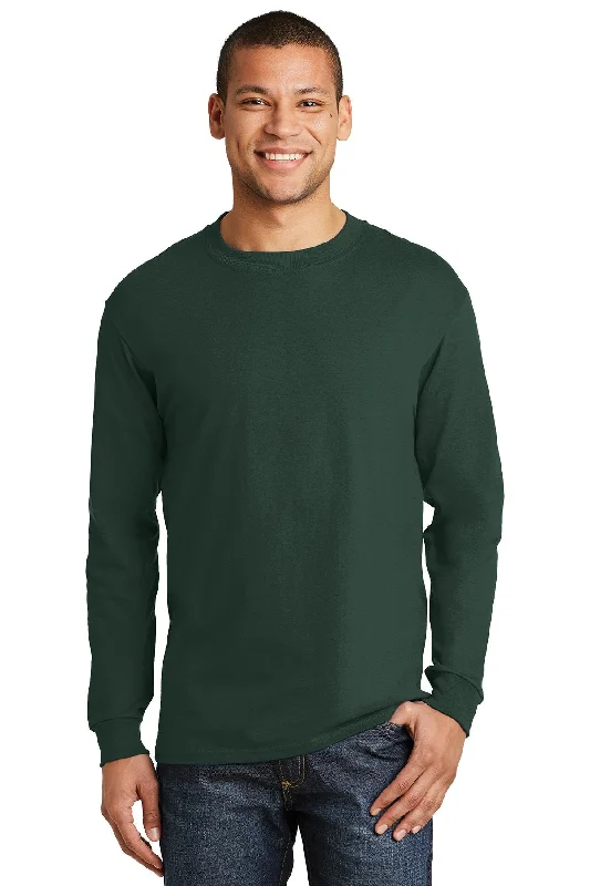 Hanes Beefy T Cotton Long Sleeve T Shirt 5186 Deep Forest