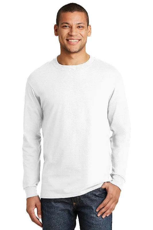 Hanes Beefy T Cotton Long Sleeve T Shirt 5186 White