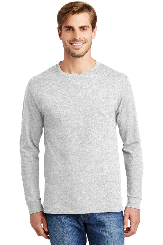 Hanes Tagless Cotton Long Sleeve T Shirt 5586 Ash