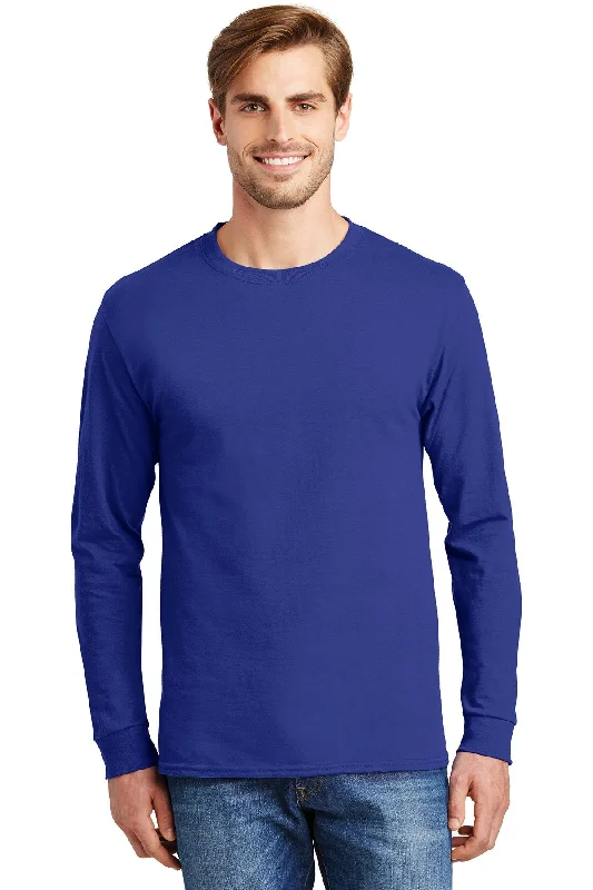 Hanes Tagless Cotton Long Sleeve T Shirt 5586 Deep Royal