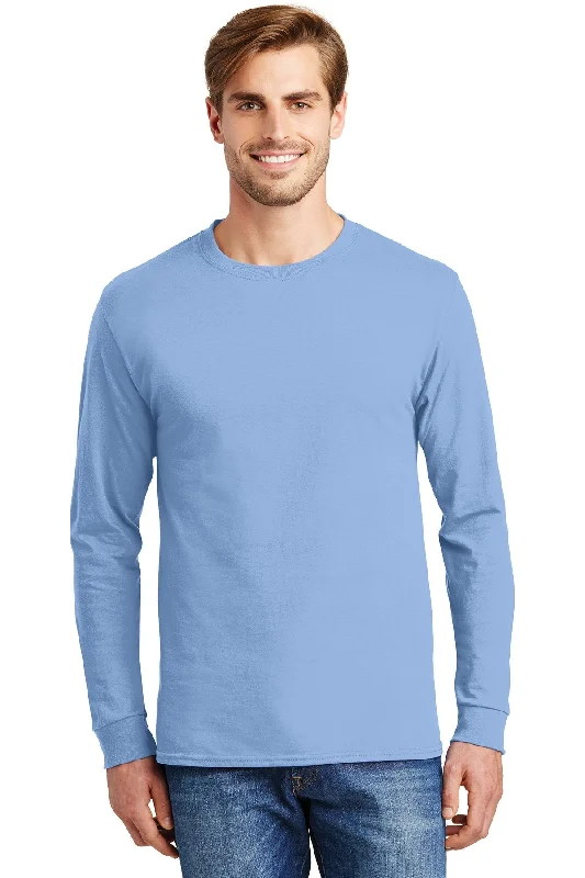 Hanes Tagless Cotton Long Sleeve T Shirt 5586 Light Blue