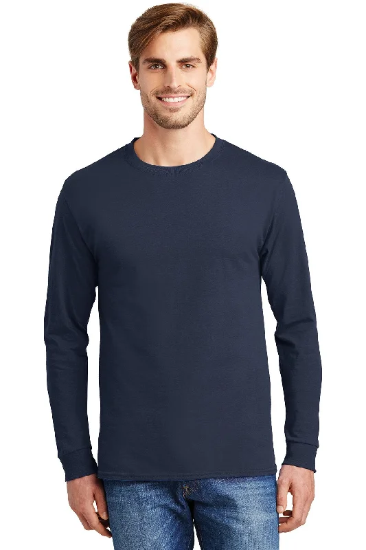 Hanes Tagless Cotton Long Sleeve T Shirt 5586 Navy