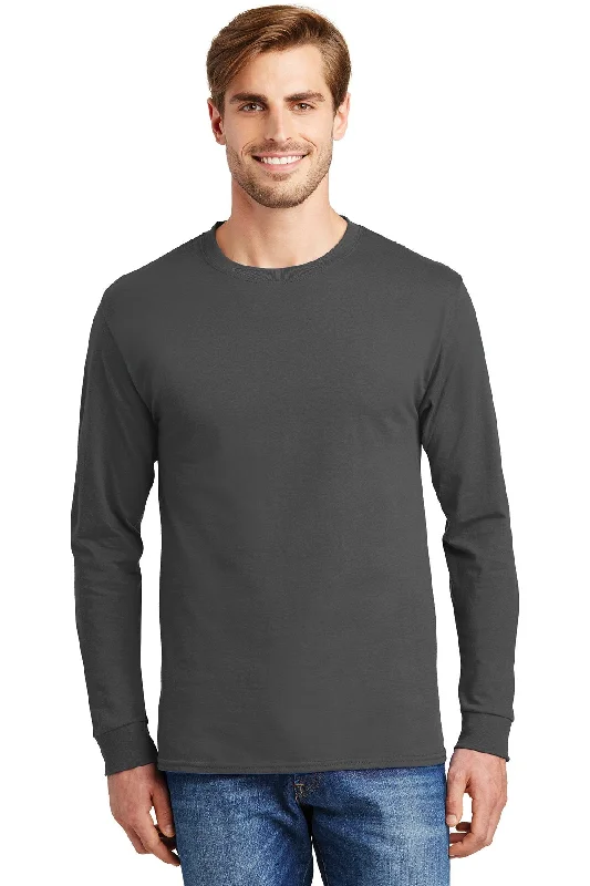 Hanes Tagless Cotton Long Sleeve T Shirt 5586 Smoke Grey