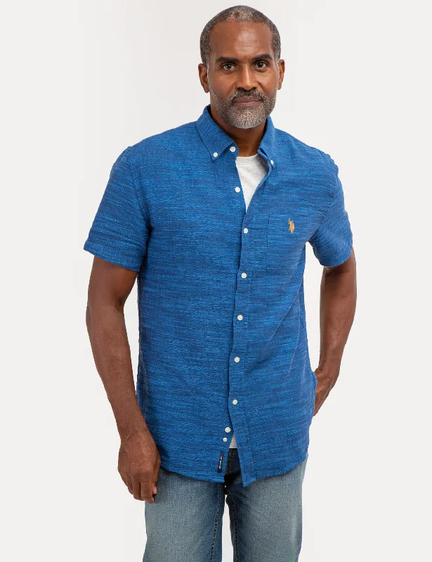 HORIZONTAL SLUB SHORT SLEEVE WOVEN SHIRT