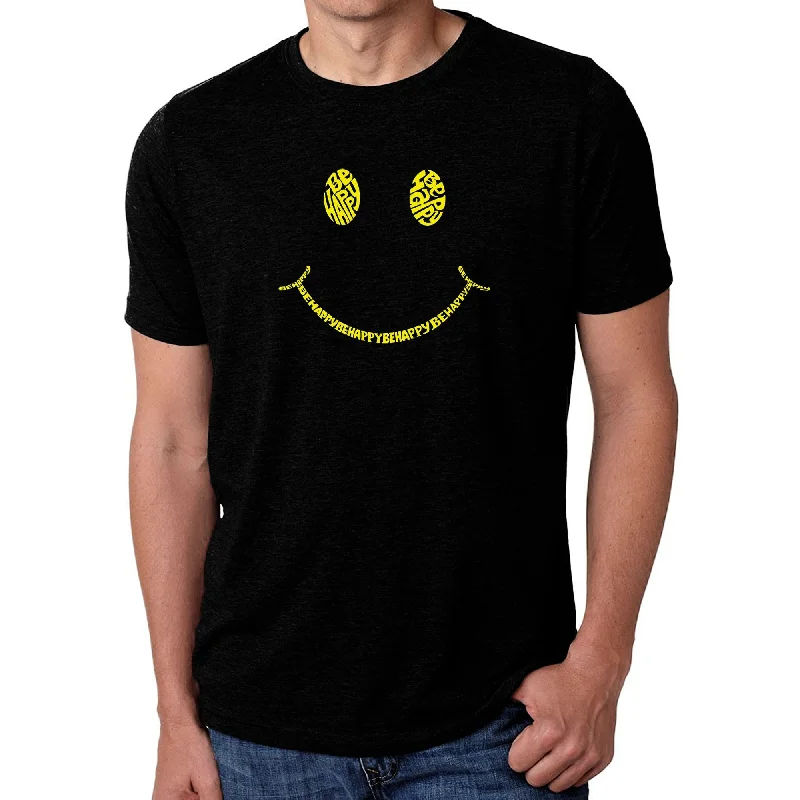 LA Pop Art Men's Premium Blend Word Art T-shirt - Be Happy Smiley Face